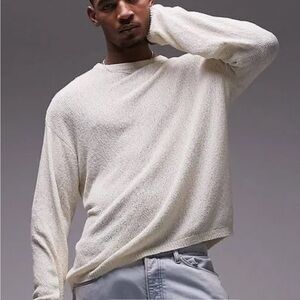 Topman Nordstroms off white Textured  crew neck sweater top L great condition